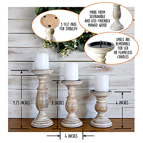 Candle Holders for Pillar Candles, Wooden Table Centerpiece, Set of 3, Wood Candle Holders, Rustic Pillar Candle Holder, Farmhouse Candle Holders Fireplace White