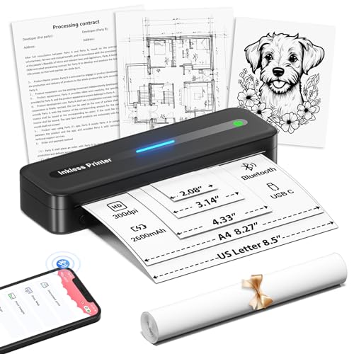 Portable Printers Wireless for Travel, M832 Inkless Thermal Printer, Bluetooth Printer Supports 8.5" X 11" US Letter A4 Thermal Paper, Mobile Printer for Phone Laptop Home Vehicle Travel Office