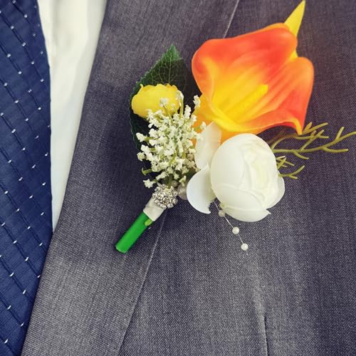 YIFUwedding Calla Lily Wrist Flower,Set of 6, Bridesmaid Wedding Party Wrist Flower,Bridal Flower Used for Dance Parties，Groom and Groomsman, Corsage (6 Orange Corsage)