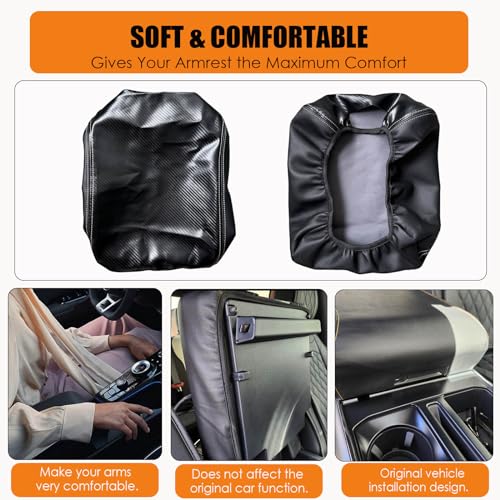 ANMOSVO Center Console Armrest Cover for Ford F150 Accessories Interior 2021 2022 2023 Middle Console Lid Seat Cover Protector Elbow Cushion Pad (Carbon Fiber Texture)