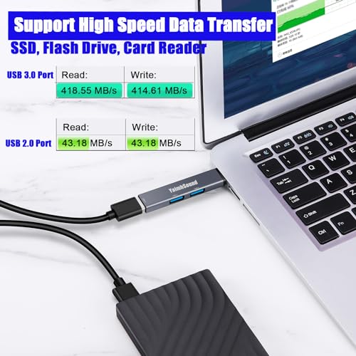 USB to USB Adapter,USB A to USB A, 3-Port USB 3.0,2.0 Splitter USB Extention,Mini USB Hub for Laptop,PC,All-in-One, Keyborad,Mouse,Flash Drive,SSD,Portable in Grey,Aluminum,YaimhSound