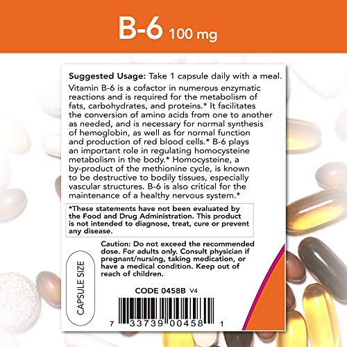 NOW Supplements, Vitamin B-6 (Pyridoxine HCl) 100 mg, Cardiovascular Health, 250 Veg Capsules