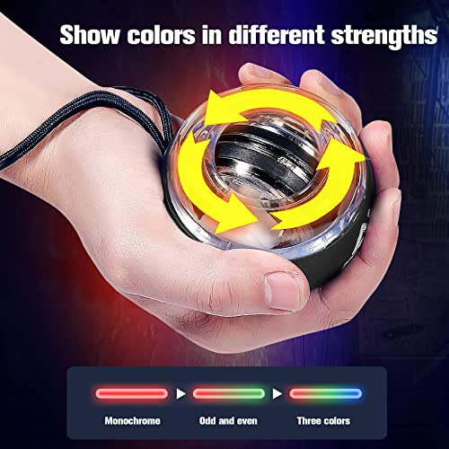 JIN BD Wrist Trainer Ball Auto-Start Wrist Strengthener Gyroscopic Forearm Exerciser Gyro Ball for Strengthen Arms, Fingers, Wrist Bones and Muscles With LED light, black