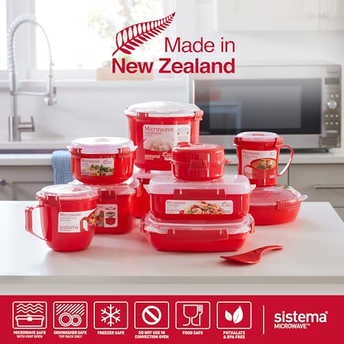 Sistema Microwave Soup Mugs | 656 ml | Microwave Food Containers with Steam Release Vents | BPA-Free | Red | 3 Count