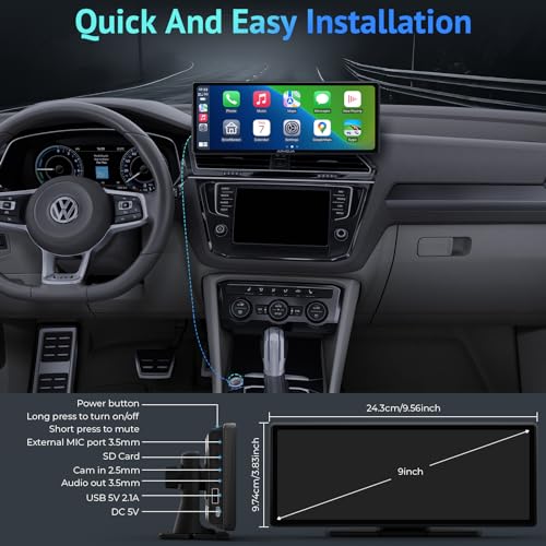 [Upgrade]-Newest Wireless Portable Carplay and Android Auto,Carplay Screen with Mirror Link/AUX/FM,7‘’Touchscreen Bluetooth 5.0, Car Play Screen