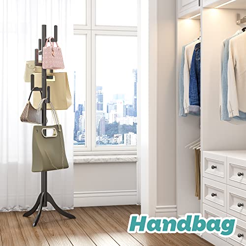 Vriccc Black Coat Rack Freestanding, Bamboo Cactus Coat Tree, Adjustable Height Wooden Coat Stand with 6 Hooks, kids coat rack, Used In The Bedroom Living Room, Office To Hang Clothes, Hats, Bags