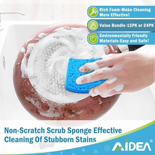 AIDEA-Brite Non-Scratch Scrub Sponge-24Count, Sponges for Dishes, Cleaning Sponge, Cleans Fast Without Scratching, Stands Up to Stuck-on Grime, Cleaning Power for Everyday Jobs