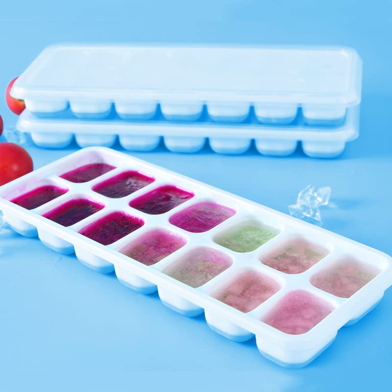 VEHHE Ice Cube Molds silicone, Ice Cube Trays with Lid, Square Ice Cube Molds, Square Silicone Ice Cube Trays with Removable Lid, Flexible 14-Ice Cube Trays for Cocktail, Freezer (Blue)