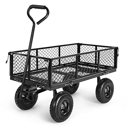 Homdox MAX 660LB Garden Cart, Heavy Duty Garden Wagon, Mesh Foldable Garden Cart, Pullable Garden Wagon with 180° Rotating Handle, Collapsible Garden Cart for Yard Garden Beach Farm, Black