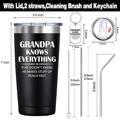 SpenMeta Grandpa Gifts - Gift for Grandfather from Grandchildren - Grandpa Knows Everything - Birthday, Christmas, Fathers Day Presents for Granddad, Papa, 20oz Grandpa Tumbler