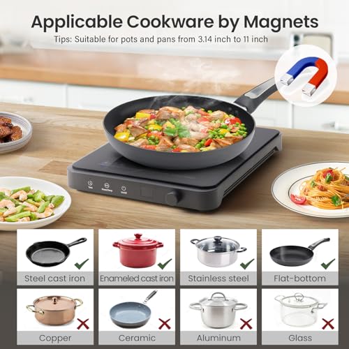 Olayks Portable Induction Cooktop, Countertop Burner Hot Plate 1500W With Sensor Touch, Electric Induction Cooker With 9-Level Adjustment, 3-Hour Timer, Auto-Shut-Off, LED Display, Auto Pot Detection