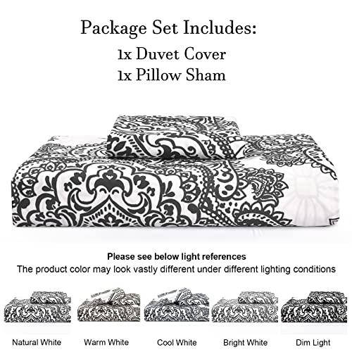 PHF Ultra Soft Boho Duvet Cover Twin Size, Printed Bedding Set 2 Pieces, Comfy Farmhouse Pattern Duvet Cover Set with 1 Pillow Shams, Zipper Closure and 6 Ties, 68"x90", Black & White