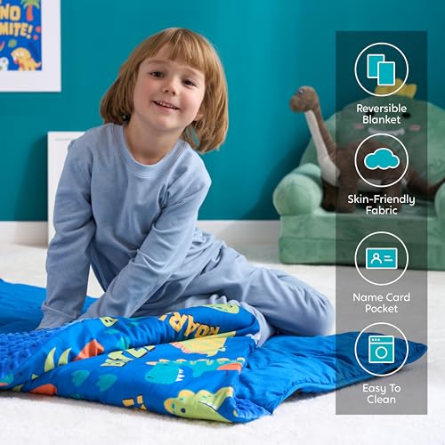 JOIEDOMI Toddler Nap Mat with Pillow & Blanket - 55''*30'' for Kids Ages 3-7 Years - Roll Up Nap Mat for Preschool - Soft Kids Sleeping Mat Dinosaur - for Boys Girls Kindergarten Daycare Sleepover