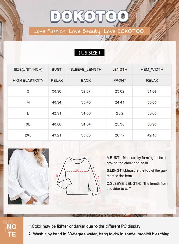 Dokotoo Womens Mockneck High Neck Cable Knit Pullover Tops Balloon Ribbed Sweaters for Women Autumn Fashion Business Casual Outfits for Women Pink X-Large