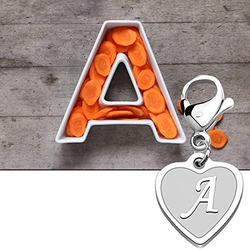 FAADBUK Initial Letter A-Z Alphabet Heart Charm for Bracelet Keychain Necklace Initial Stainless steel Clasp Clip on Charm (intial M)