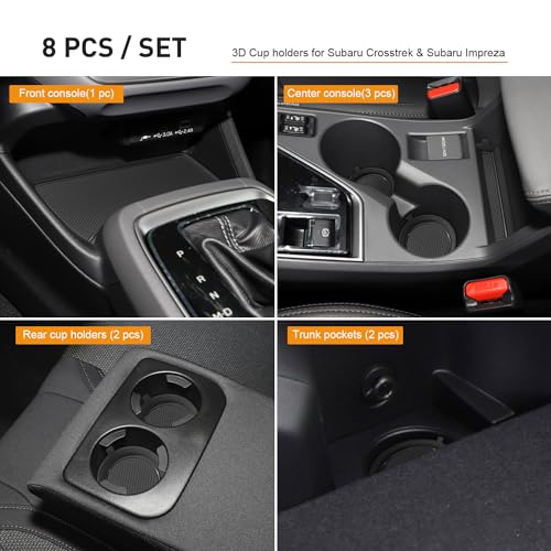 Cup Holder Inserts Liners for Subaru Crosstrek 2024 2025 Impreza Accessories, Silicone Cup Holder Mat, Car Cup Coaster Trim Non-Slip Anti-Dust Interior, Custom Door Slot Pad (8 Pcs, Black Trim)