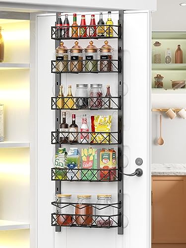 Fulpower Over the Door Pantry Organizer, 6-Tier Pantry Organizers and Storage, 6+1 Metal Hanging Wall Mount Spice Rack for Kitchen Behind the Door Storage Organizer with Adjustable Basket