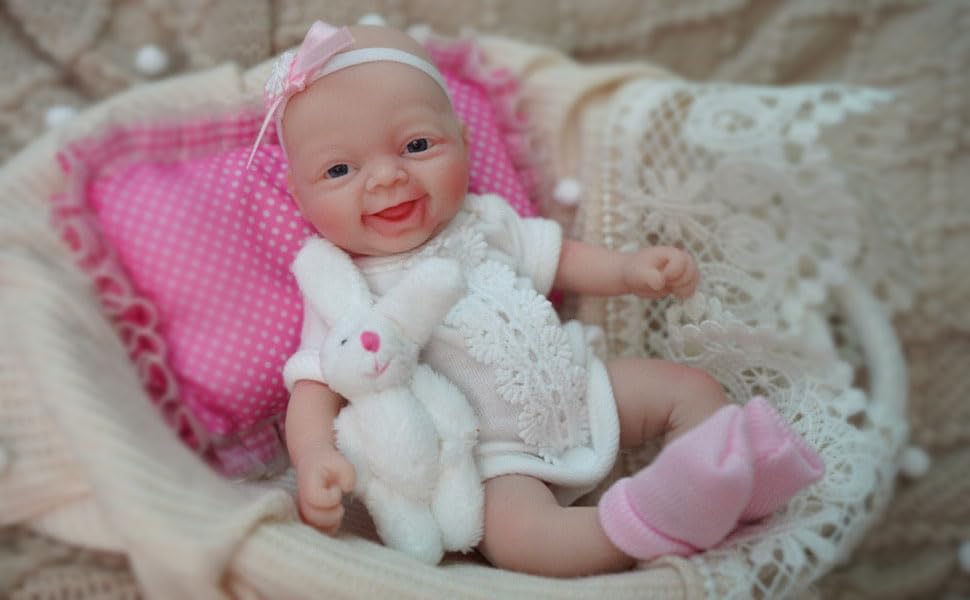 7 Inch Mini Silicone Baby, Reborn Baby Dolls Silicone Full Body Girl Grace, Realistic Newborn Baby Doll Real Life Miniature Baby Doll with Feeding Accessories（Extra complimentary head flower）