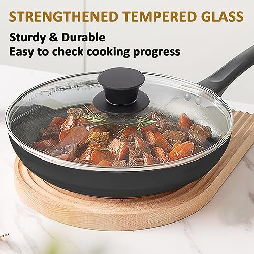 Glass Lid for 9.5 Inch Cast Iron Skillets Frying Pans, 24 cm Tempered Lids for Dutch Ovens, 9.5 In Pan Cover with Stainless Steel Rim for Stock Pots, Heat Resistant Handle, Dishwasher Safe
