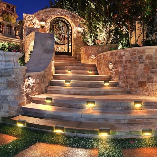 Otdair Solar Deck Lights, 16 Solar Step Lights Waterproof LED Solar Stair Lights, Outdoor Solar Fence Lights for Deck, Stairs, Step, Yard, Patio, and Pathway (Warm White)