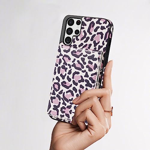 Phone Case for Samsung Galaxy S22 Ultra 5G Wallet Cover with Tempered Glass Screen Protector and RFID Card Holder Slot Stand Cheetah Leopard Print Cell S22ultra 22S S 22 S22ultra5g 6.8 Women Purple