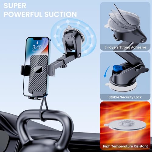 GUWEZ Phone Holder Car Mount for iPhone [Powerful Suction] Phone Mount for Car Dashboard Windshield Air Vent Universal Accessories Automobile Phone Holder Fit iPhone Smartphone Carbon Fiber