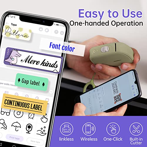 PRT QUTIE Label Makers Machine with Tape, Wireless Built-in Cutter + Multiple Templates Fonts Icon, Portable Bluetooth Label Printer for Home, Office, Business & Organization, Green