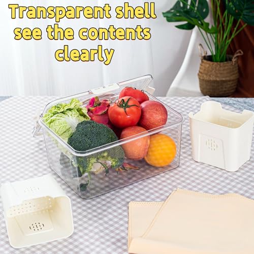 MEIHAOME Fruit Storage Containers for Fridge,Refrigerator Organizer Bins with Lids,3 Removable Containers for Food,Fridge Organizers and Storage,Stackable Produce Berry Veggie Stay Fresh Containers