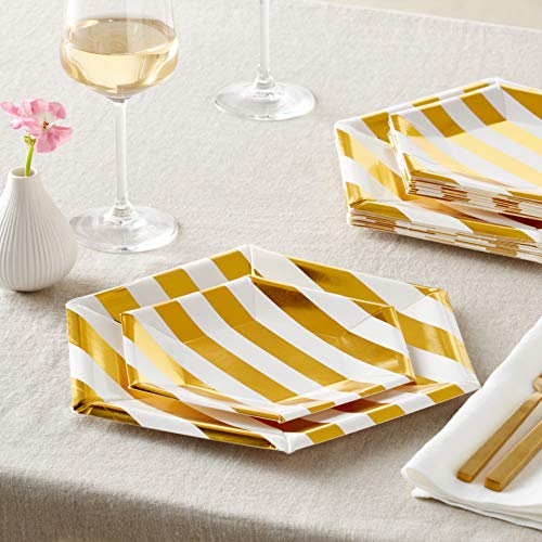 Silver Spoons Disposable Dinnerware Set | Stripe Collection, 18 Servings, White/Gold