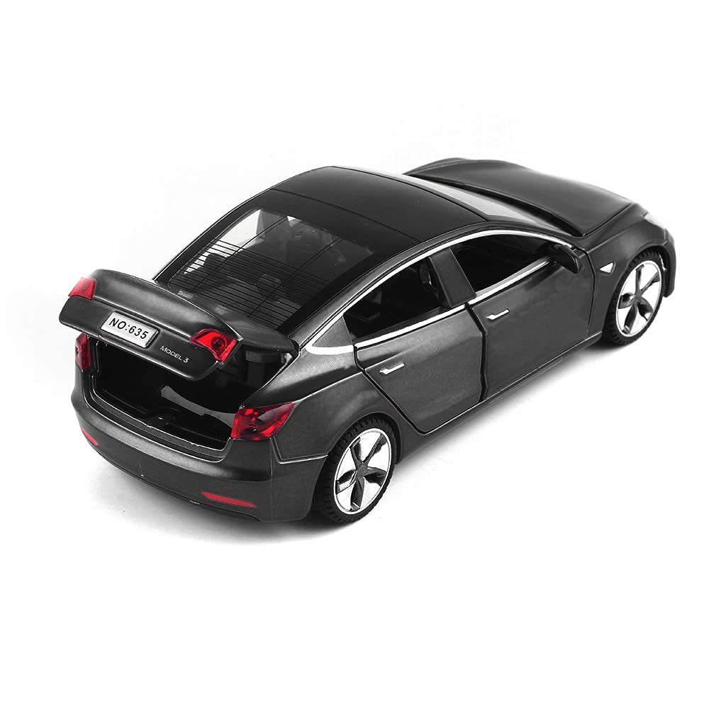 1:32 Scale Model 3 Car Toy Pull Back with Sound and Light, Alloy Diecast Mini Vehicles Toys for Kids Gift or Tesla Car Model Collection Enthusiasts Gift (Noble Black)