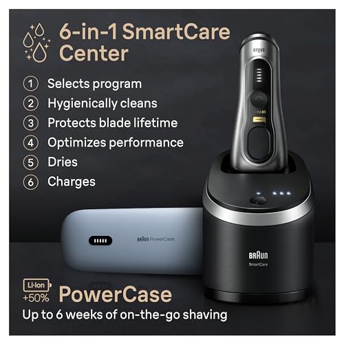 Braun Series 9 PRO+ 9577cc Electric Razor for Men, 5 Pro Shave Elements & Precision Long Hair Trimmer, 6in1 SmartCare Center, PowerCase for Mobile Charging, Wet & Dry, 60min Battery Runtime