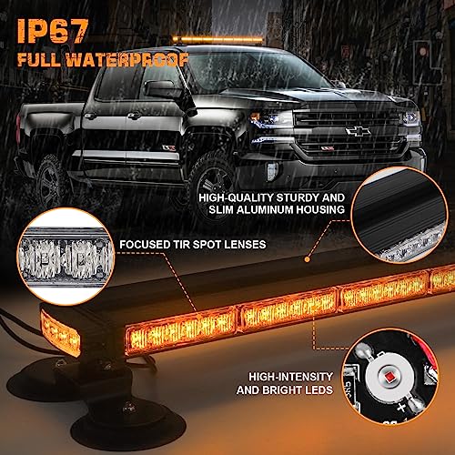 XRIDONSEN 37" 104 LED Roof Top Strobe Light Bar Amber White Emergency Traffic Advisor Lights Double Side Warning Safety Flashing w/Magnetic Mount for Construction Vehicles Plow Trucks Pickup Wrecker