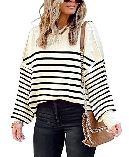 ETCYY Womens Oversized Sweaters Fall 2024 Fashion Clothes Trendy Batwing Sleeve Colorblock Striped Knit Pullover Sweater Tops(S.Pinstripe Black)