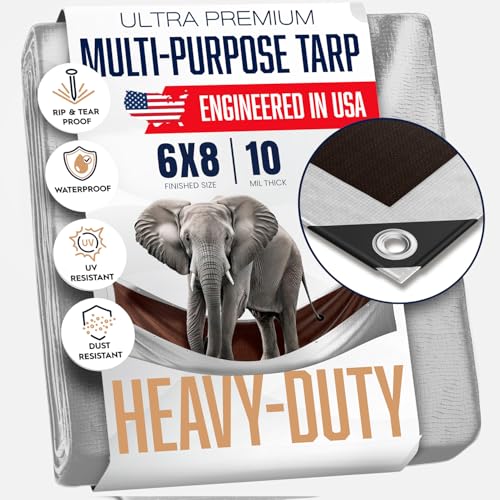 12x16 Heavy Duty Tarp, 10 Mil Thick, High Durability, Tear & Fade Resistant, UV Treated, Grommets Every 18 Inches (12' x '16')
