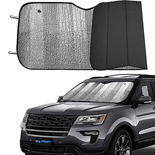 Big Hippo Front Car Sunshade Windshield-Jumbo/Standard Sun Shade Keeps Vehicle Cool-UV Ray Protector Sunshade-Easy to Use Sun Shade-Silver(55.16"X 27.5")