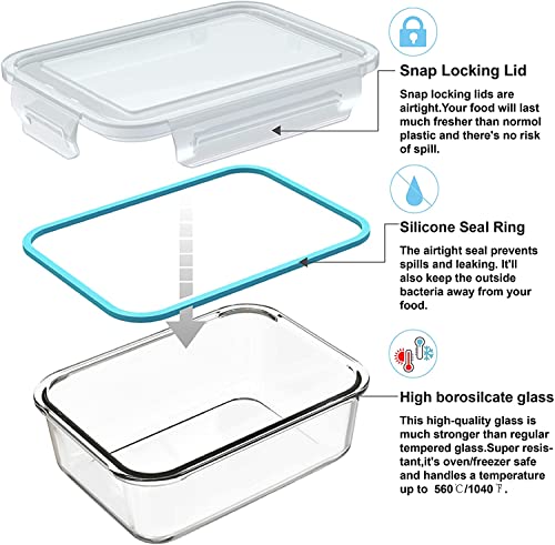 S SALIENT 18 Piece Glass Food Storage Containers with Lids, Meal Prep Containers for Food Storage, BPA Free & Leak Proof (9 lids & 9 Containers)