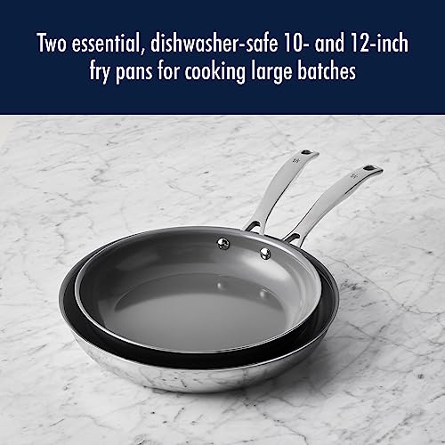 HENCKELS Clad H3 2-pc Induction Ceramic Nonstick Frying Pan Set, 10-inch Fry Pan and 12-inch Fry Pan, Stainless Steel, Durable and Easy to clean