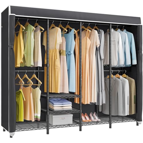 VIPEK V40C Covered Clothes Rack Heavy Duty Clothing Rack with Cover, Custom Freestanding Closet Portable Wardrobe Closet for Bedroom, Large Black Coset Rack with Black Oxford Fabric Cover