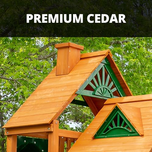 Gorilla Playsets 01-0061-AP Chateau Tower Wooden Play Tower with Wood Roof, Slide, and Climbing Wall, Brown