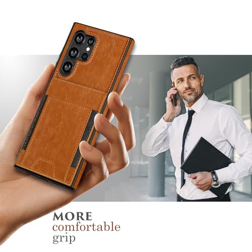 LOHASIC for Samsung Galaxy S23 Ultra Wallet Case, 5 Card Holder Phone Cover to Men Women, Classy PU Leather Credit Slot, Magnetic Clasp Kickstand Protective Folio Portfolio, 6.8 Inch, 5G, 2023 - Brown