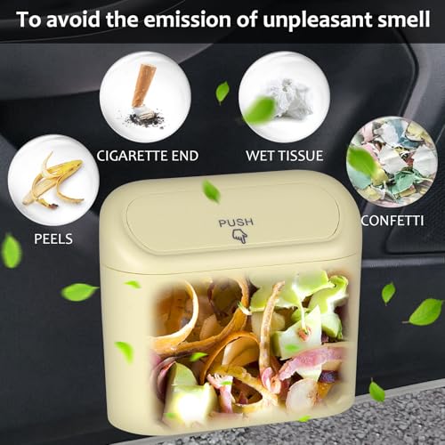 Accmor Car Trash Can with Lid, 2 Pack Mini Vehicle Trash Bin Car Dustbin Garbage Organizer Holder with 2 Roll Trash Bag, Portable Hanging Leakproof Cars Storage Bag Container for Auto, SUV, Office