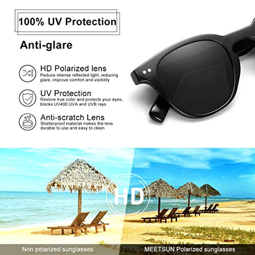 MEETSUN Vintage Round Polarized Sunglasses for Women Classic Small Retro Shades UV400 Protection Clear Frame-Pink Mirror Lens