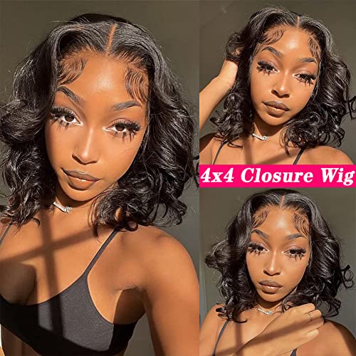 8 Inch Bob Wig Human Hair Body Wave Lace front Wigs For Black Women Human Hair 4x4 Lace Closure Loose Wave Brazilian Virgin Remy Hair Pre Plucked With Baby Hair