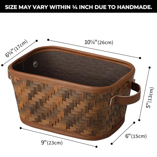 GRANNY SAYS Wicker Storage Baskets, Wicker baskets for Organizing, Plastic Storage Bins with Handles, Woven Baskets for Home Organization, 3 Pack Pantry Baskets for Shelves, Deep Brown