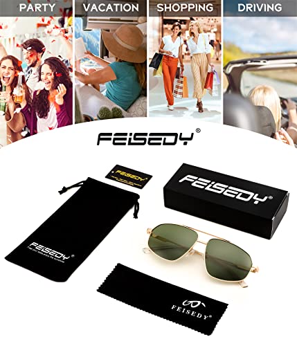 FEISEDY Classic Aviator Polarized Sunglasses Women Men 90s Vintage Pilot Shades Trendy Mirrored Sunglasses B2364