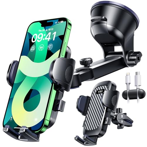 YRU【80+LBS Safest Strongest Rotatable Suction 2024 Ultimate Car Phone Holder Mount 【Military-Grade & All Patent Safety Certs】 Dashboard Windshield Vent for iPhone 15 Pro Max 14 Samsung, Black