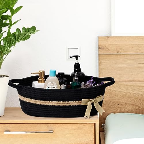 CHICVITA Baby Gift Basket Small Woven Baskets for Organizing, Black Storage Basket for Toys, Towels, Diapers, Decorative Basket for Nursery, 13 x 9.8 x 5 inches