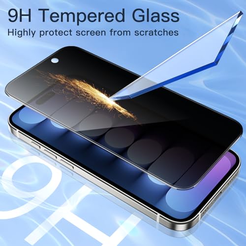 JETech Privacy Screen Protector for iPhone 15 Pro 6.1-Inch, Anti-Spy Tempered Glass Film with Easy Installation Tool, 2-Pack