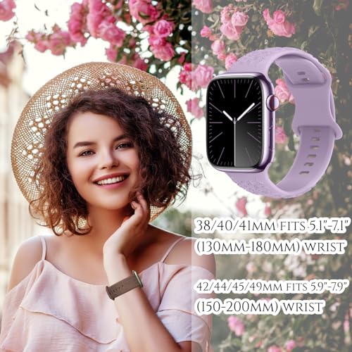 Engraved Floral Watch Band Compatible for Apple Watch Band 38mm 40mm 41mm 42mm 44mm 45mm 49mm Women, 3D Soft Silicone Cute Embossed Flower Watch Strap for iWatch Band Series 9 8 7 6 5 4 3 2 1 SE Ultra