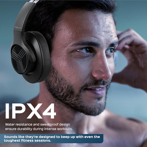 TREBLAB Z2 Active Noise Cancelling Workout Headphones - Signature-HD Sound, Deep Bass, 35H Battery, Comfortable, Foldable Over Ear Bluetooth Headphones Wireless. for Gym, Sport, Travel. Mic for Calls